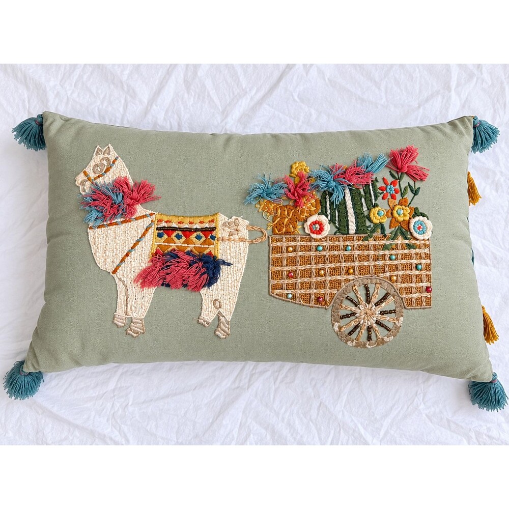 Pier 1 Llama Throw Pillow 19” Embroidered Decorative Accent Pillow